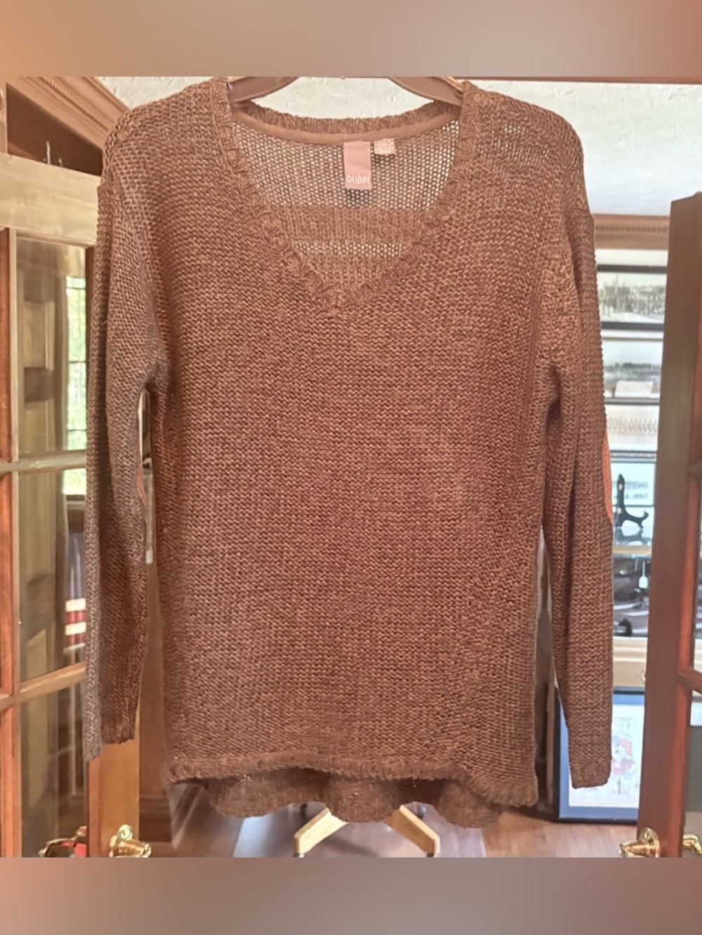 Quinn Size M Dolman Knit Olive & Brown Women's Sweater